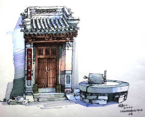 国人画师卢国新的马克笔建筑绘画写生作品