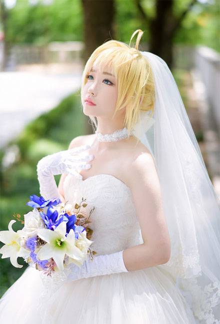螺旋猫Tomia《Fate》Saber婚纱Cos（2）