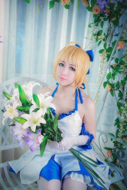 《Fate》Saber蓝百合白丝礼服Cos（10）