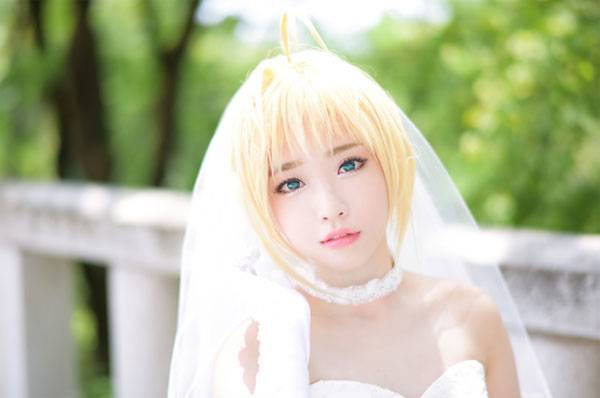 螺旋猫Tomia《Fate》Saber婚纱Cos（1）