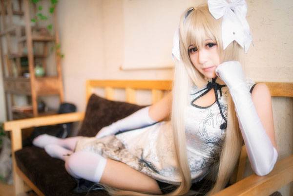 清纯软妹春日野穹白丝旗袍COS（14）