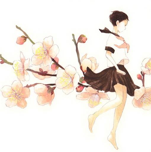 关于花与少女的唯美清新的主题插画图片