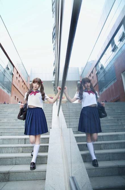 甜美双马尾美女日系制服图片写真（6）