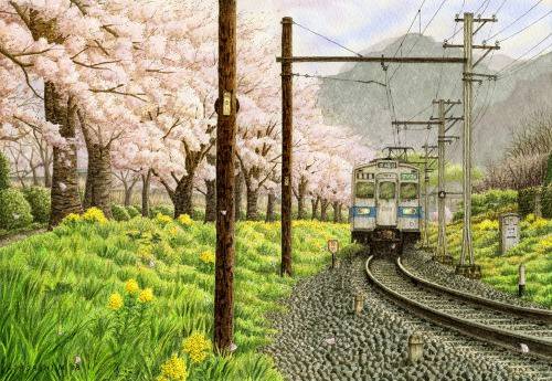 插画师松本忠的电车风光插画