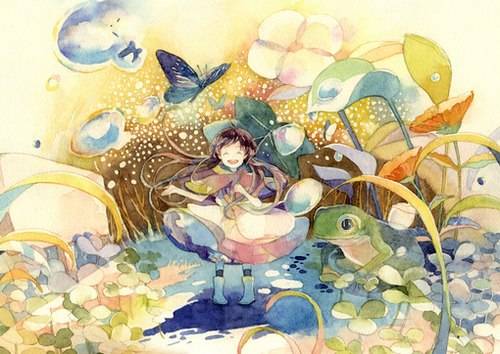 面带甜美微笑的治愈系日式风格人物插画