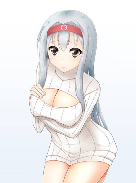 二次元高领开胸毛衣美少女美图二（11）