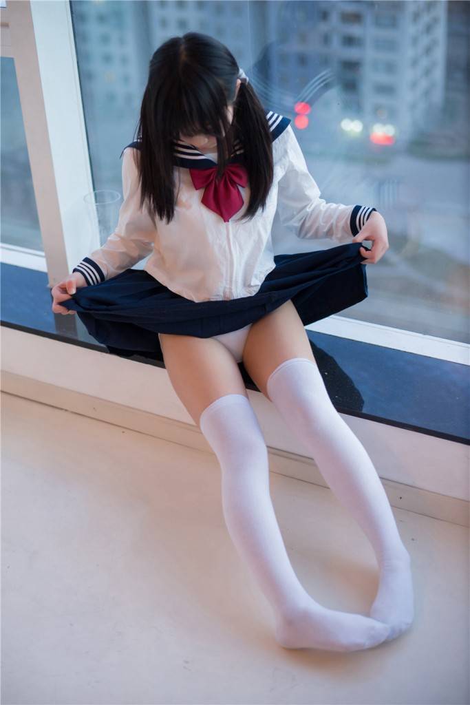 蓝色短裙校服05