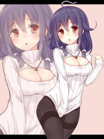 二次元高领开胸毛衣美少女美图三（15）