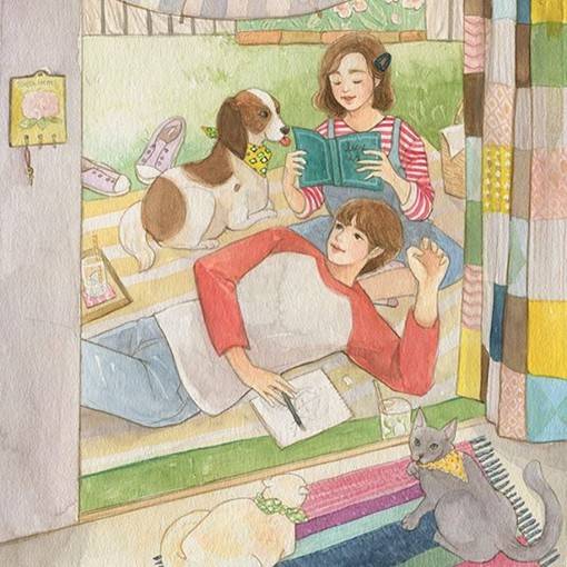 甜美又暖心的恩爱情侣日韩系唯美插画