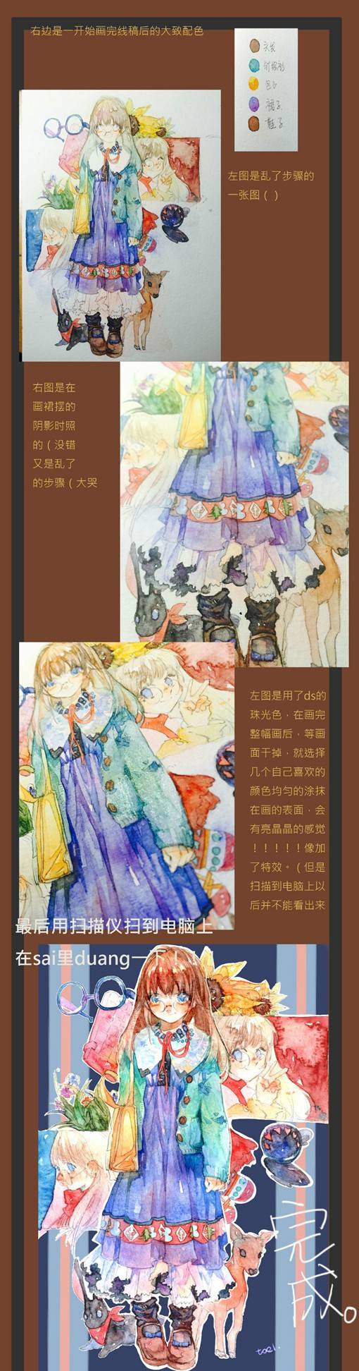 完整的水彩画线稿上色教程