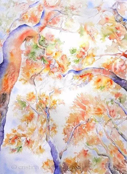 插画师Cristina Dalla Valentin色彩斑斓的树林水彩画