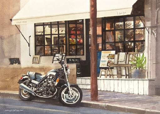 水彩画家渡部政人的日本城市街头风光水彩画