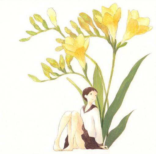 关于花与少女的唯美清新的主题插画图片