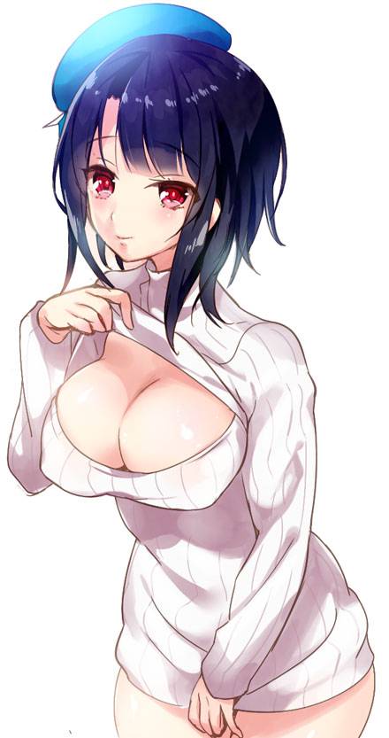 二次元高领开胸毛衣美少女美图（14）