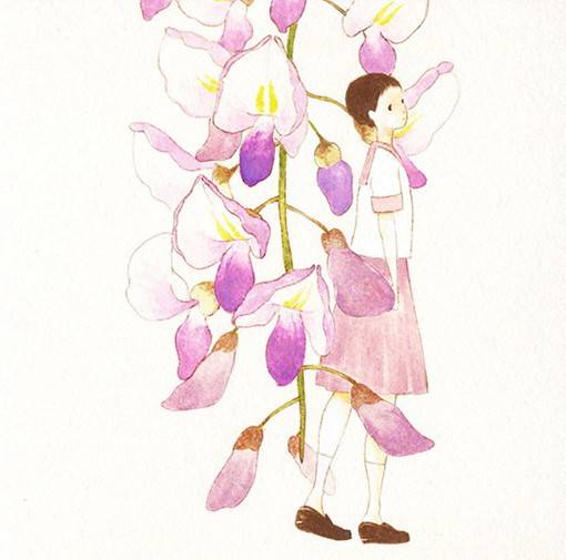 关于花与少女的唯美清新的主题插画图片