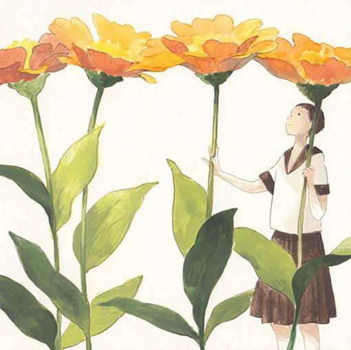 关于花与少女的唯美清新的主题插画图片