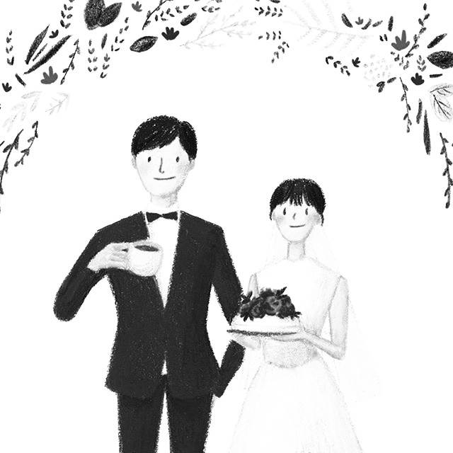 爱意满满的手绘情侣婚礼及日常生活的人物插画