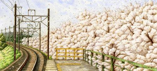 插画师松本忠的电车风光插画