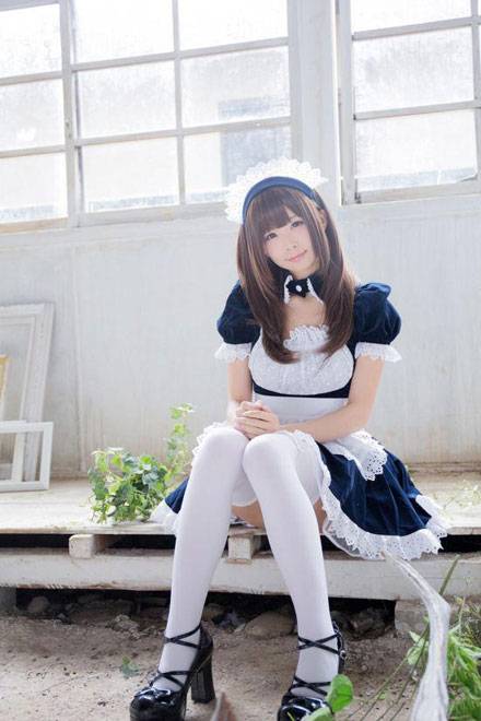 日本人气COSER五木昶白色女仆装COS（2）
