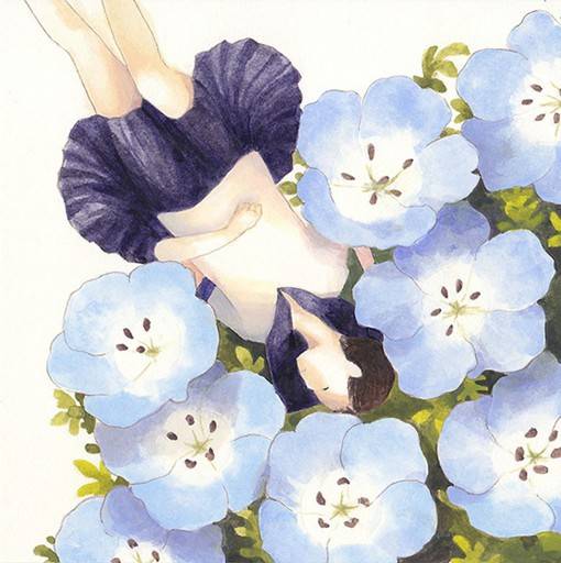 关于花与少女的唯美清新的主题插画图片