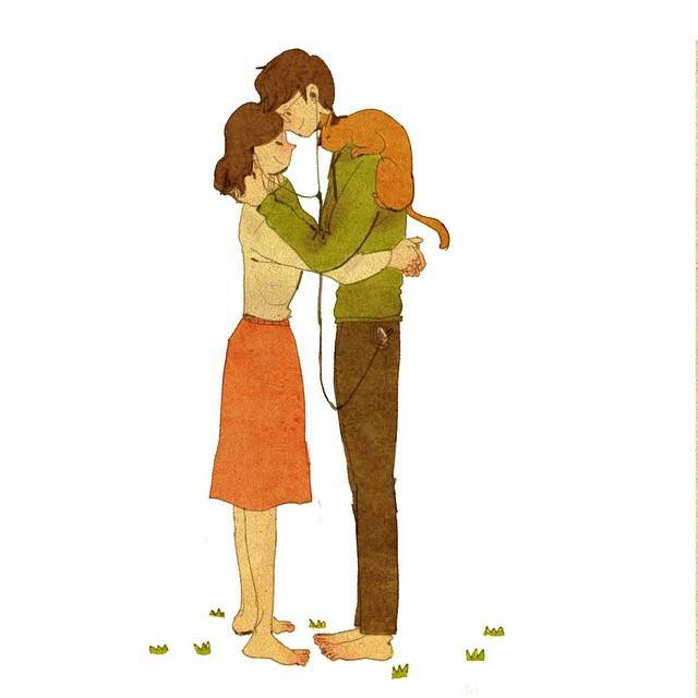 温馨甜蜜又幸福的情侣唯美插画图片