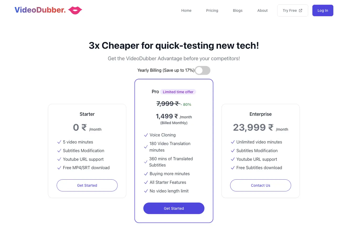 Depicting affordable pricing of Videodubber