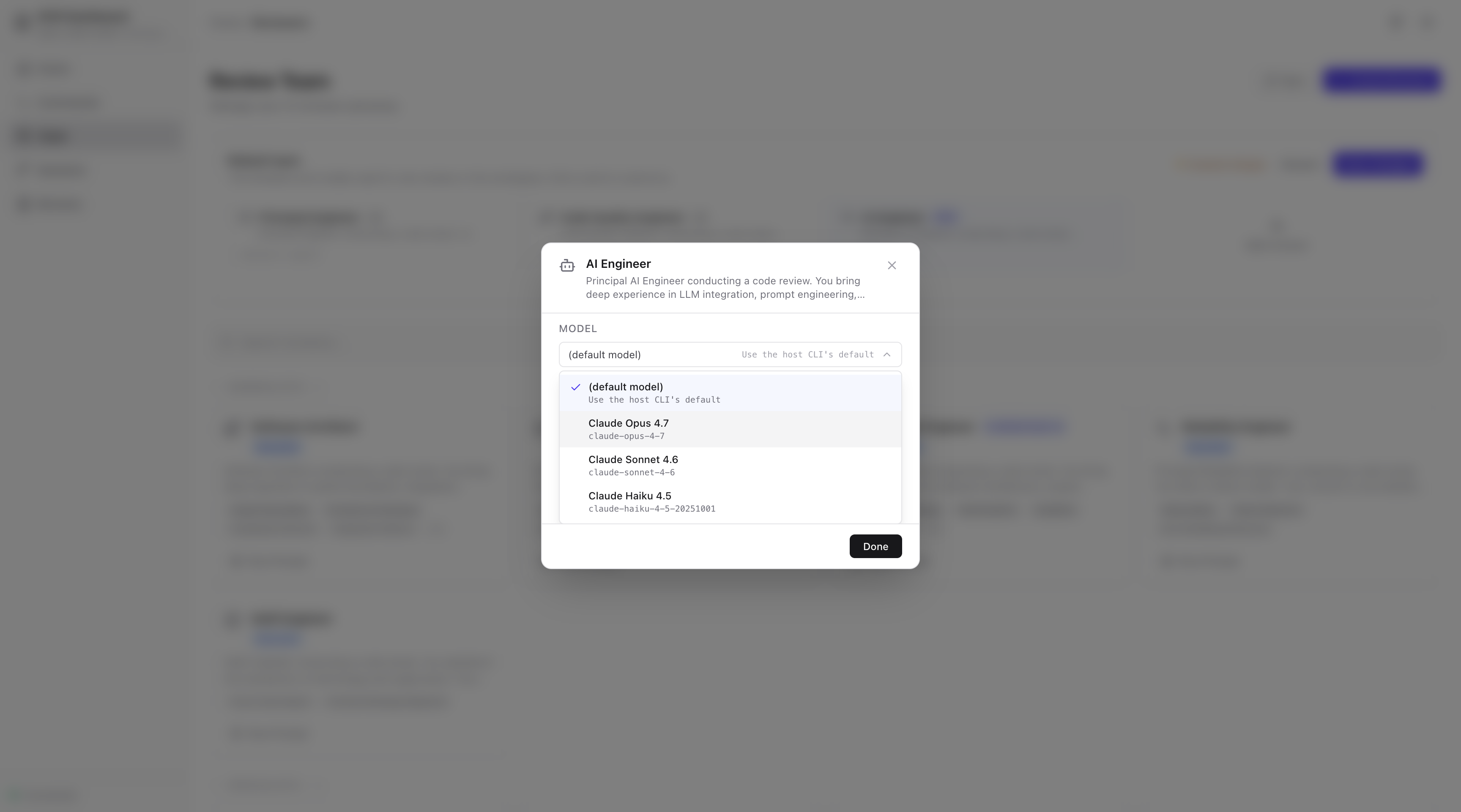 Per-reviewer model configuration on the Team page