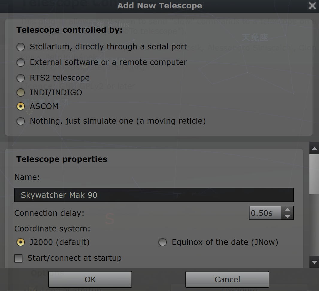Create a telescope object