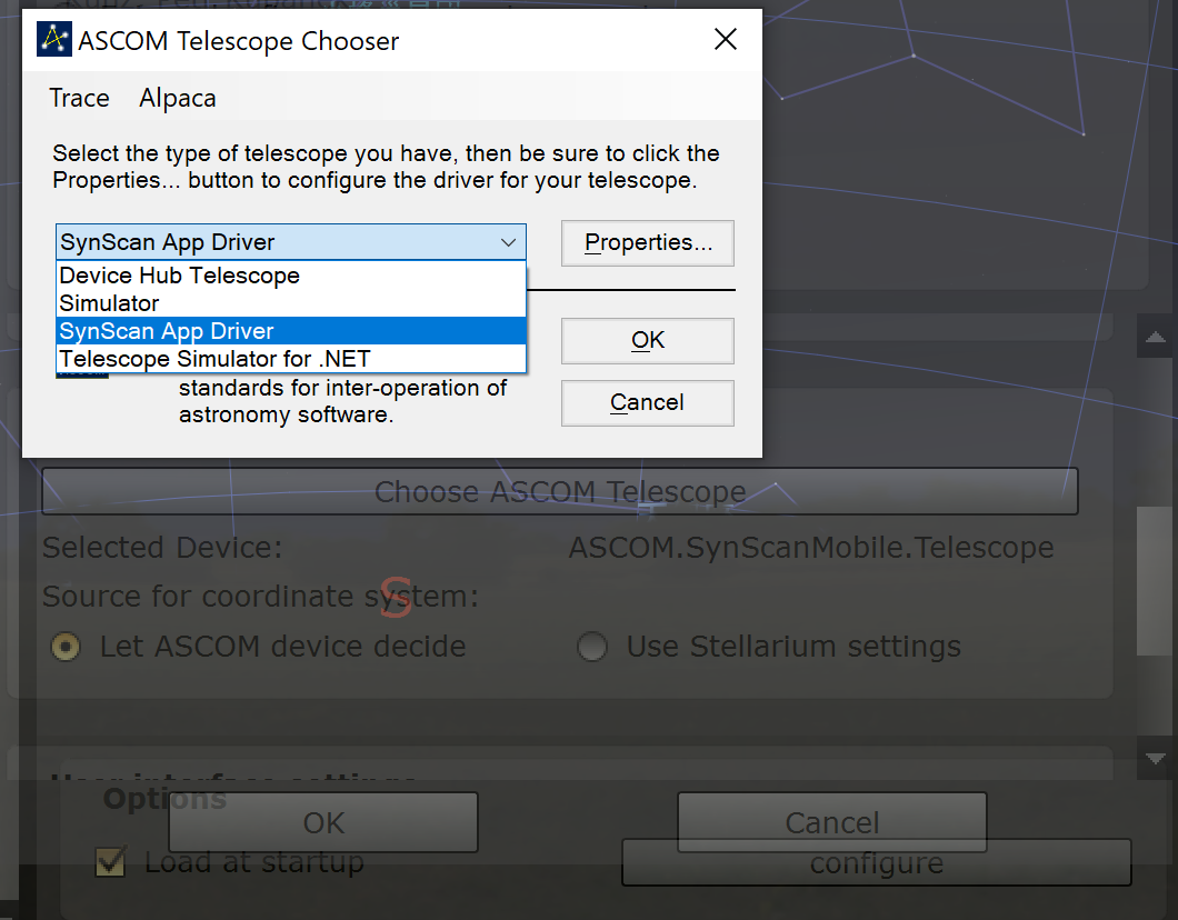Setup the ASCOM telescope