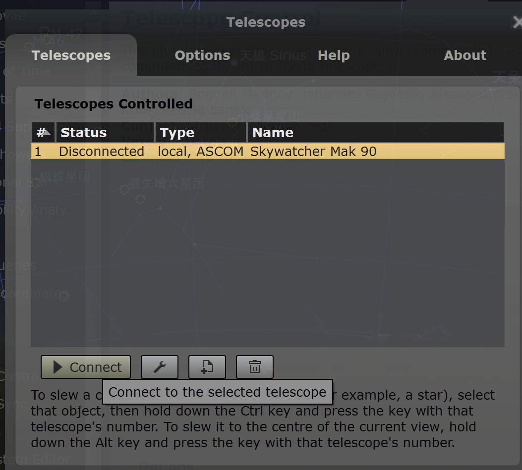 Connect to the telescope