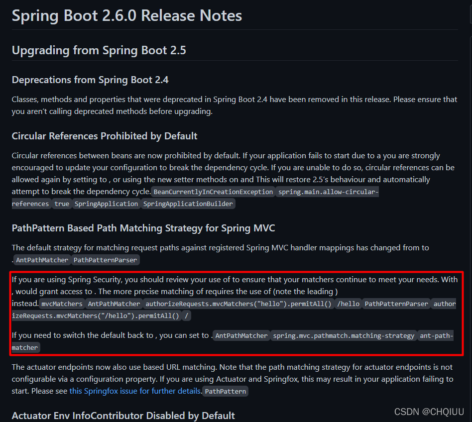documentation for Spring Boot 2.6.0