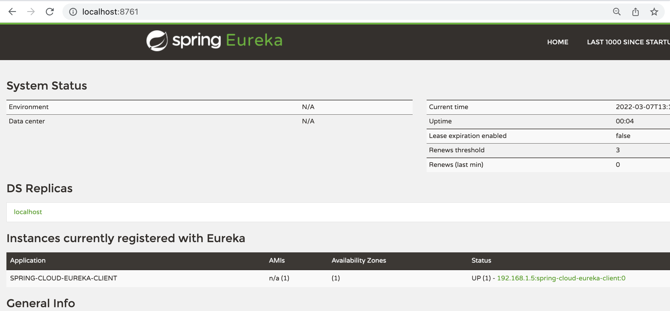 Eureka Server dashboard