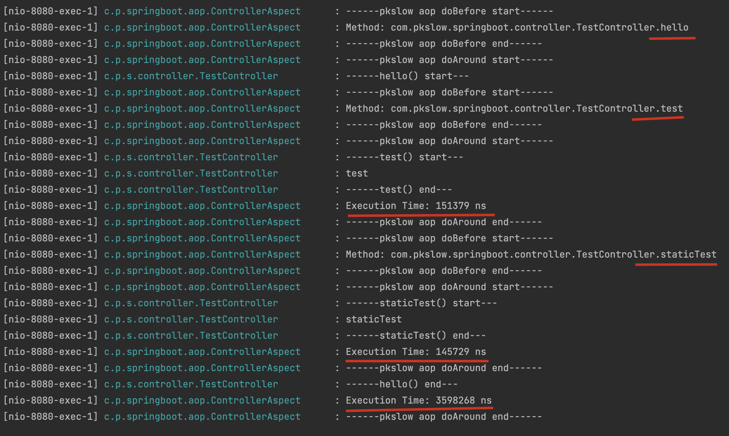 Console output logs