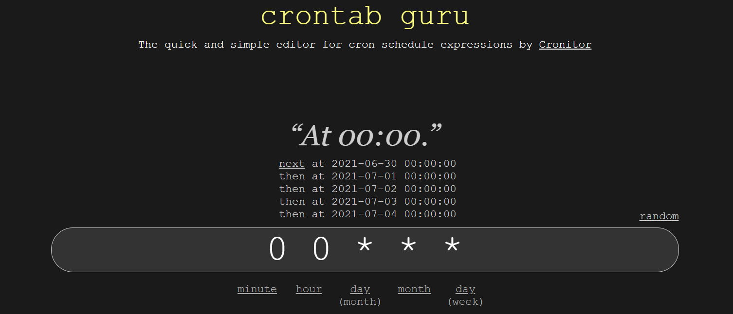 action schedule, crontab.guru