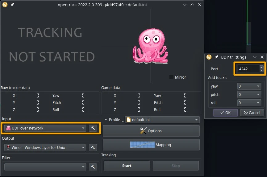 opentrack Linux config