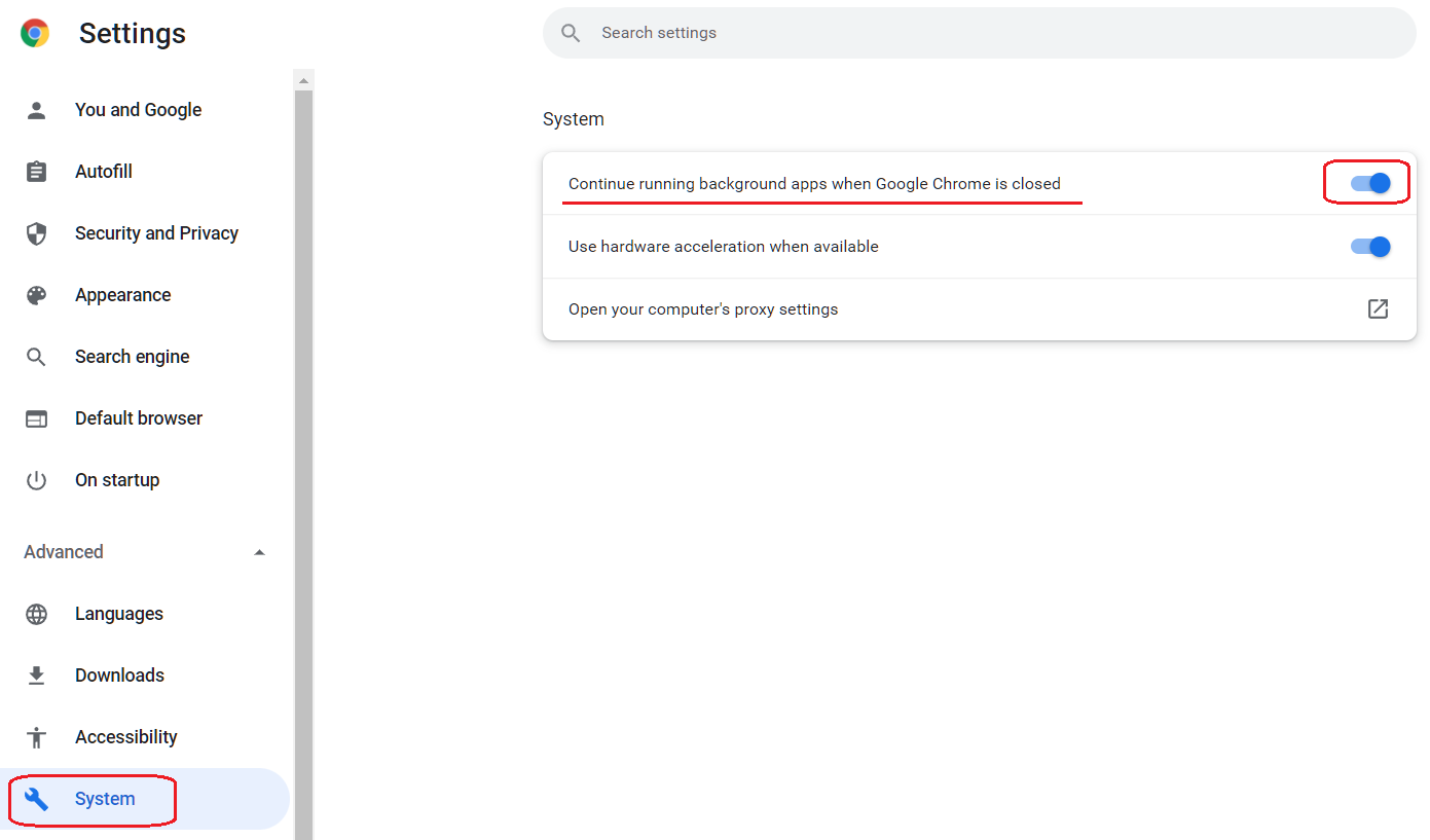 Find the System and toggle on Background Running[^2]