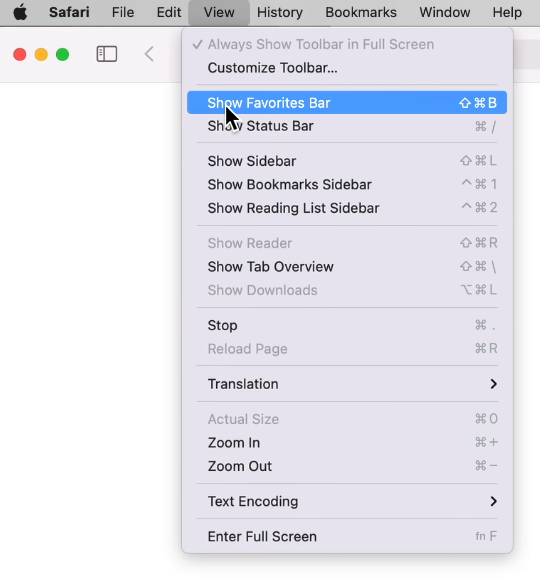 Включение панели Избранное в Safari браузере