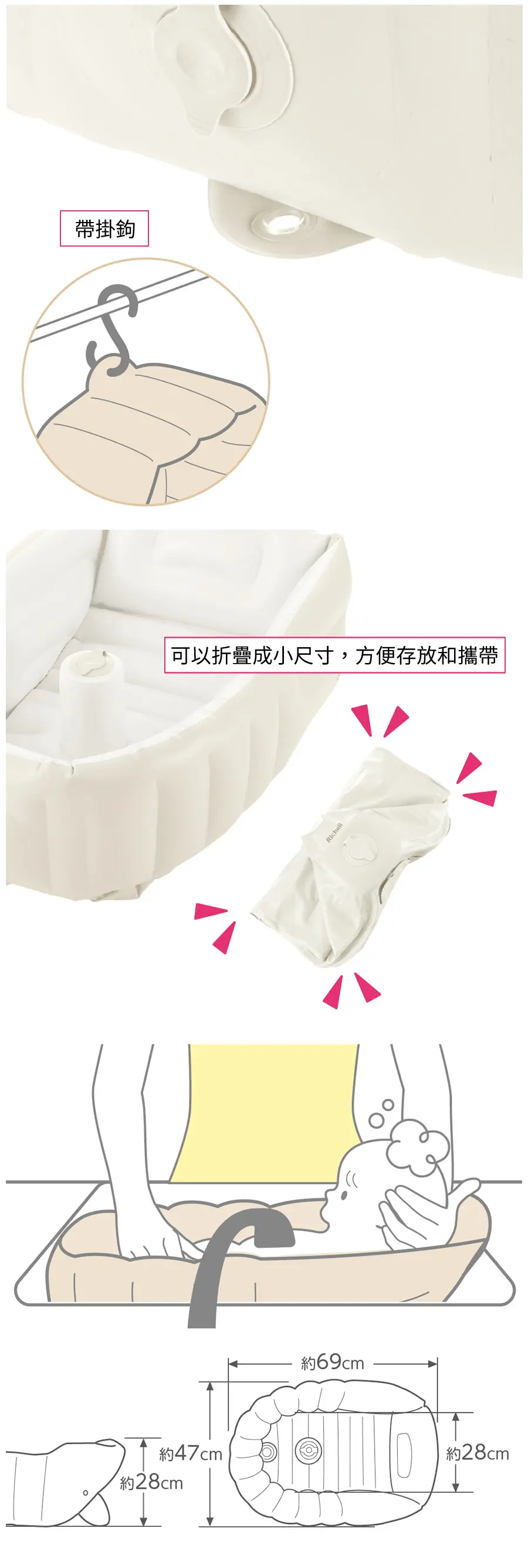 Richell 充氣型嬰兒浴盆 Plus