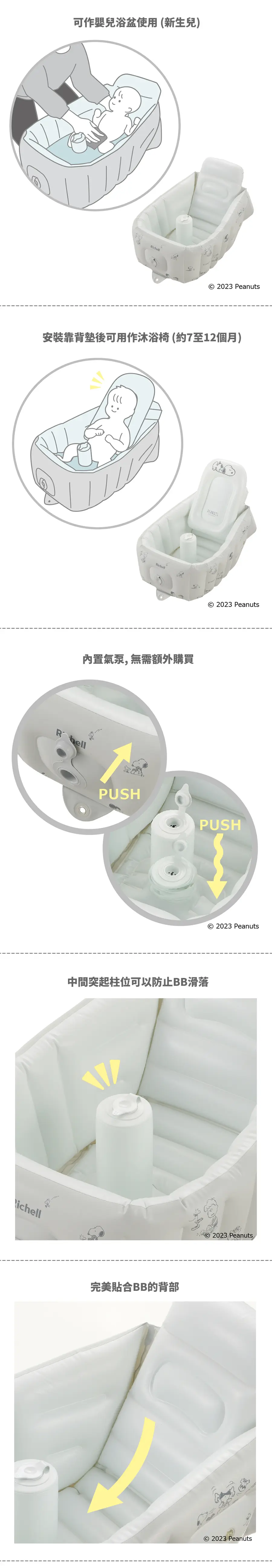 Richell 兩用型充氣嬰兒浴盆-Snoopy