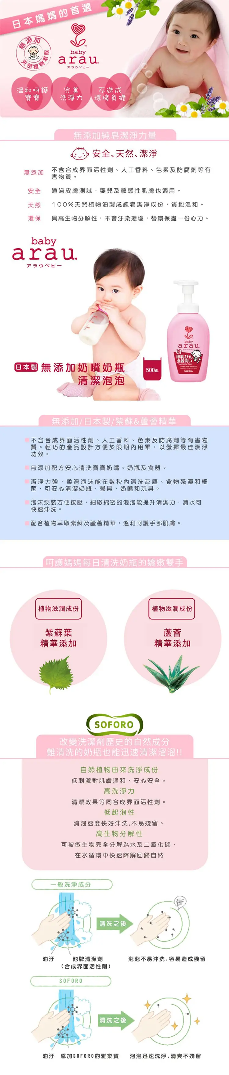 日本ARAU 雅乐宝 奶瓶清洁泡泡 500ml