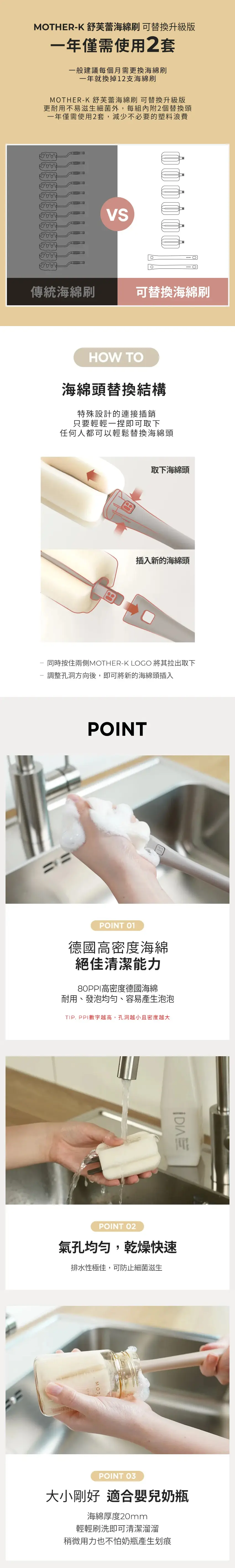 Mother-K 可替换式海绵奶瓶刷(附2个替换头)