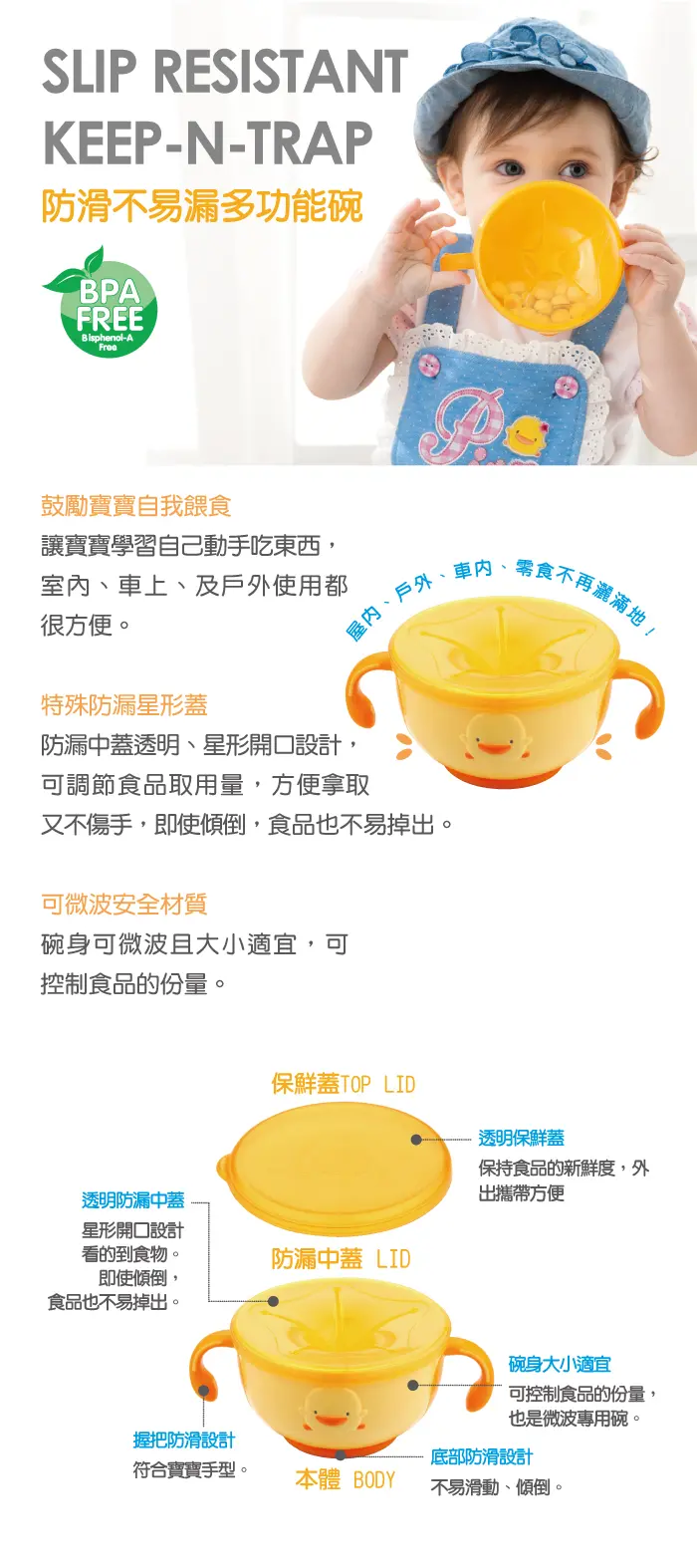 黃色小鴨 防滑不易漏多功能碗