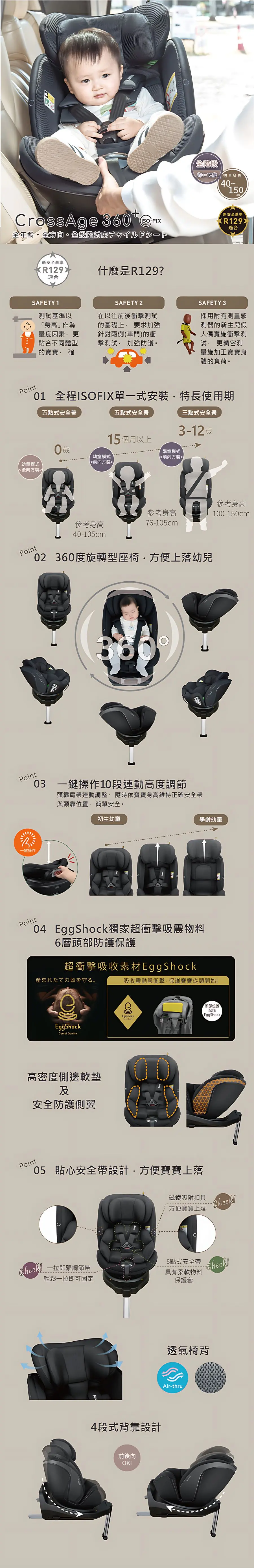 Combi CrossAge 360 Plus ISOFIX 成長型汽車安全座椅