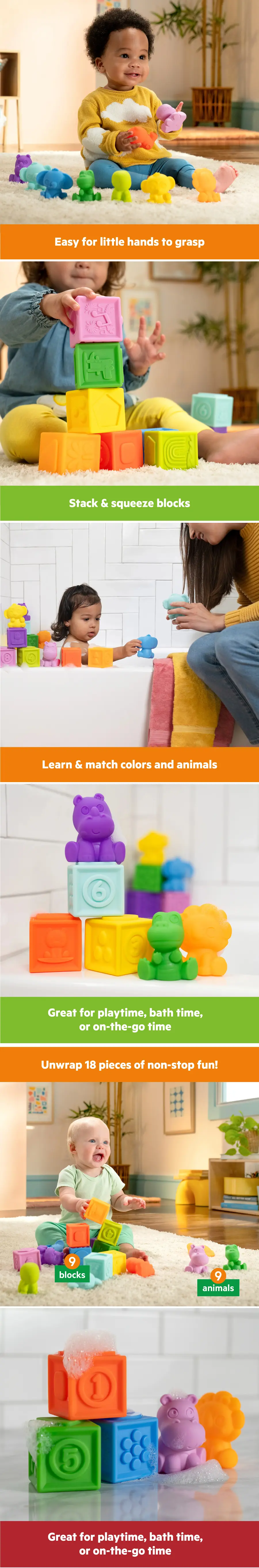 Bright Starts Cubes & Cuties 迭迭扭扭软积木-18件装
