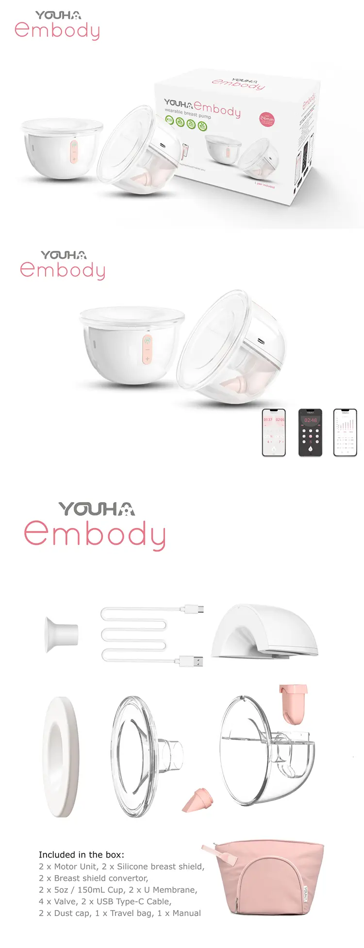 Youha 優合 Embody 穿戴式吸奶器;2個裝