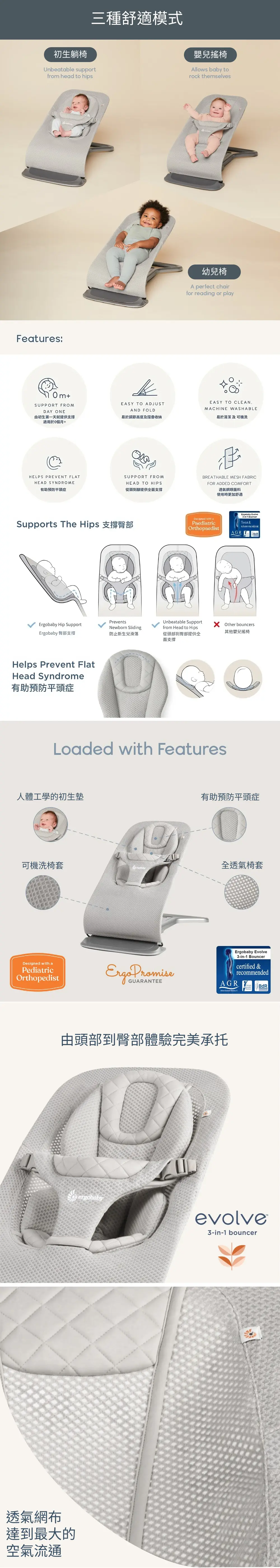 Ergobaby Evolve 三合一嬰幼兒搖椅(透氣版)