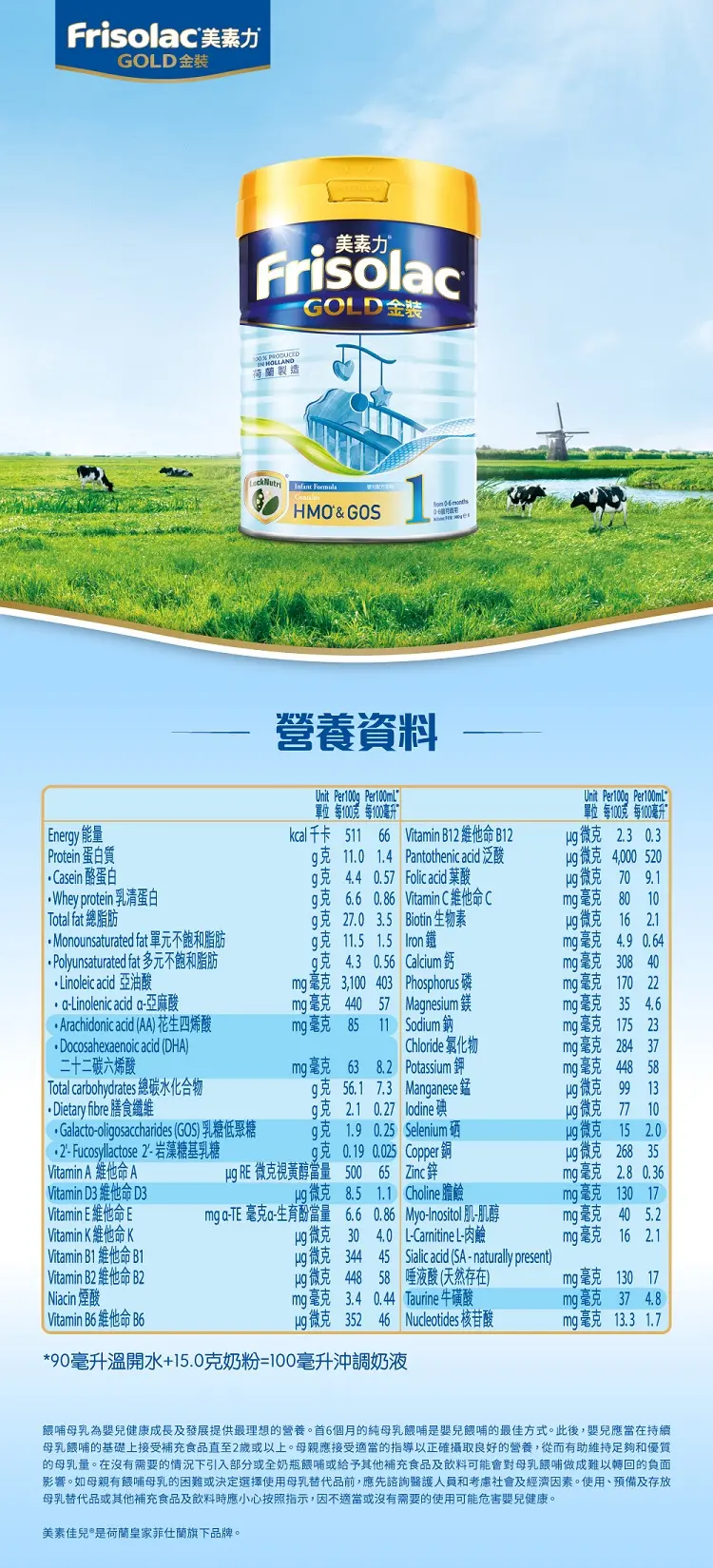 Frisolac 美素力金装 婴儿配方奶粉;1号(0-6个月) 900g