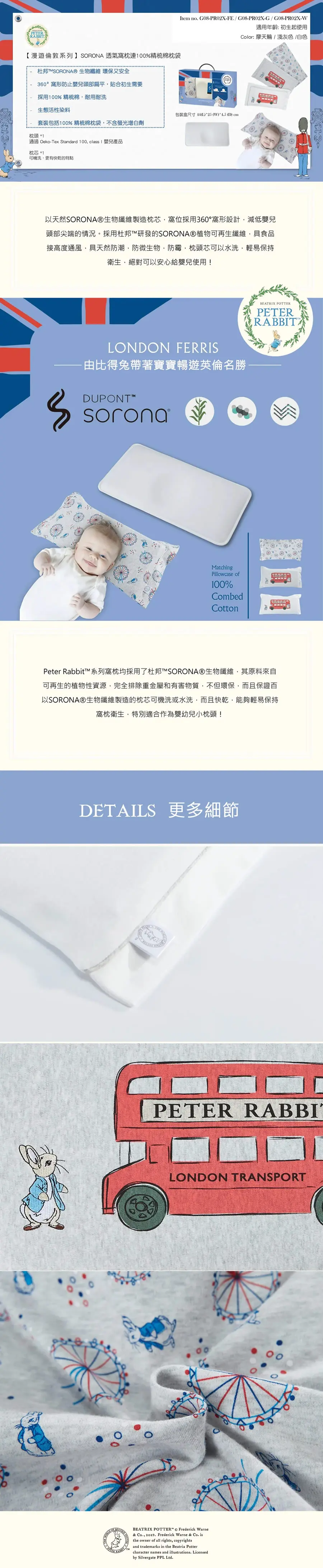 Peter Rabbit 杜邦™ Sorona 360° 初生窝枕/ 漫游伦敦