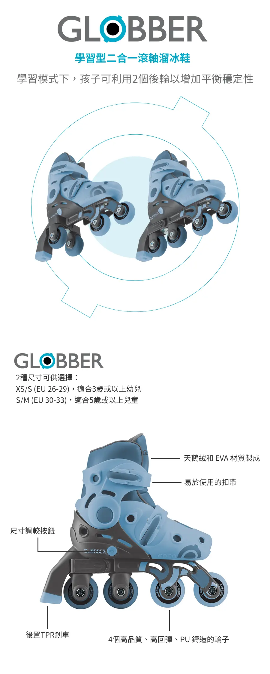Globber 學習型二合一滾軸溜冰鞋