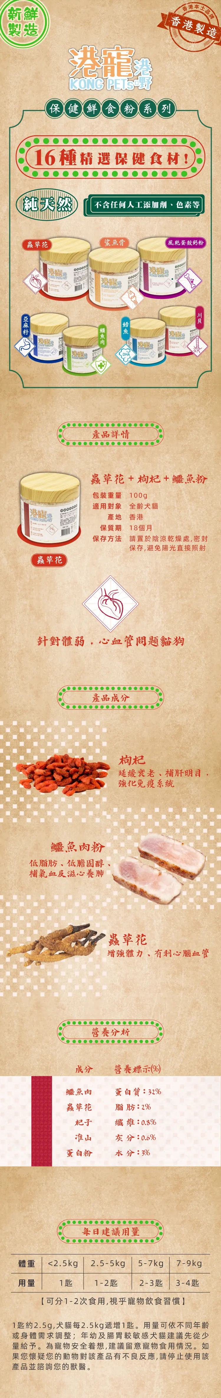 港寵港嘢 保健粉-蟲草花+枸杞+鱷魚粉
